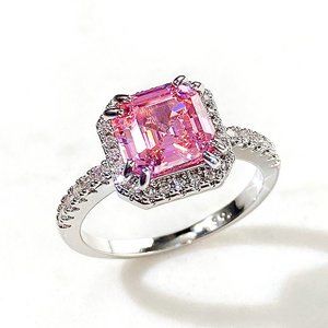 3/$35 Square Pink Silver Copper Band Cocktail Ring Diamond Cubic Zirconia
